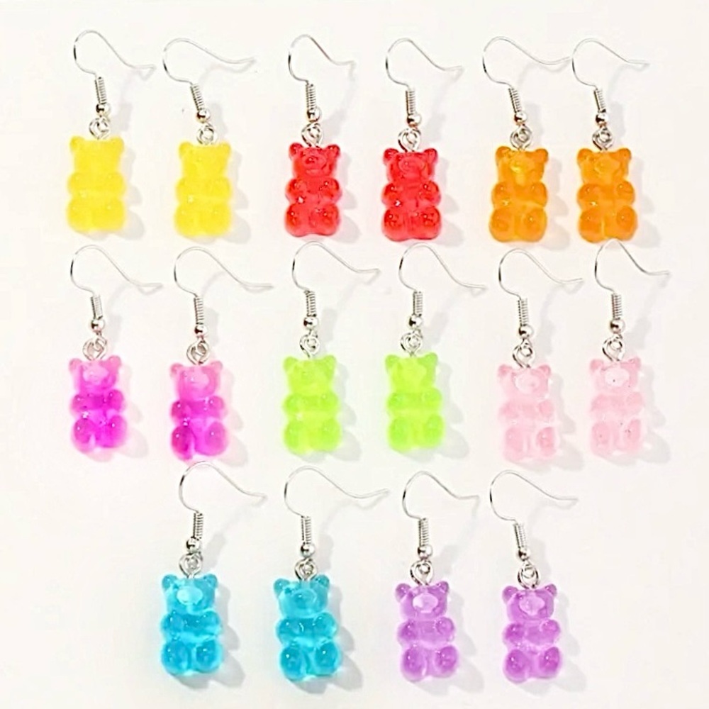 NEW Gummy Bear dangle Earrings resin - PICK A COLOR - Boutique